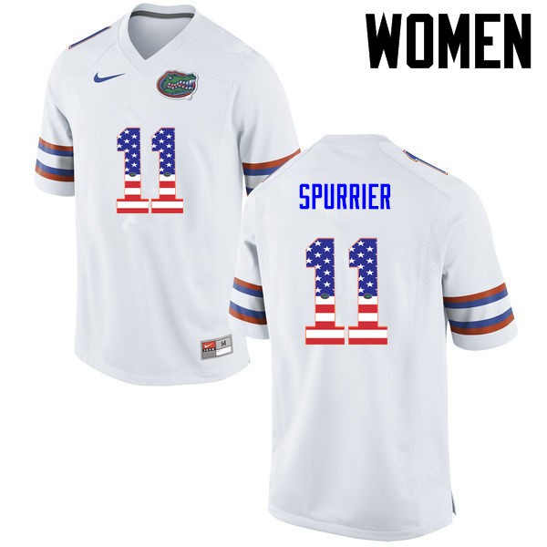 Florida Gators Women #11 Steve Spurrier College Football Jersey USA Flag Fashion White